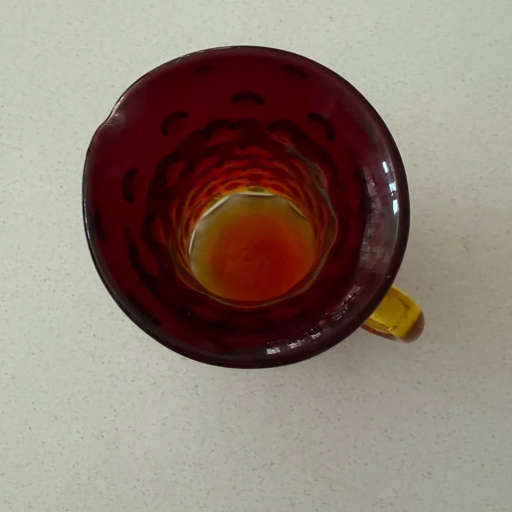 Glows! MCM Vintage Kanawha Amberina‎ Hobnail Small Pitcher Applied Handle 3.5